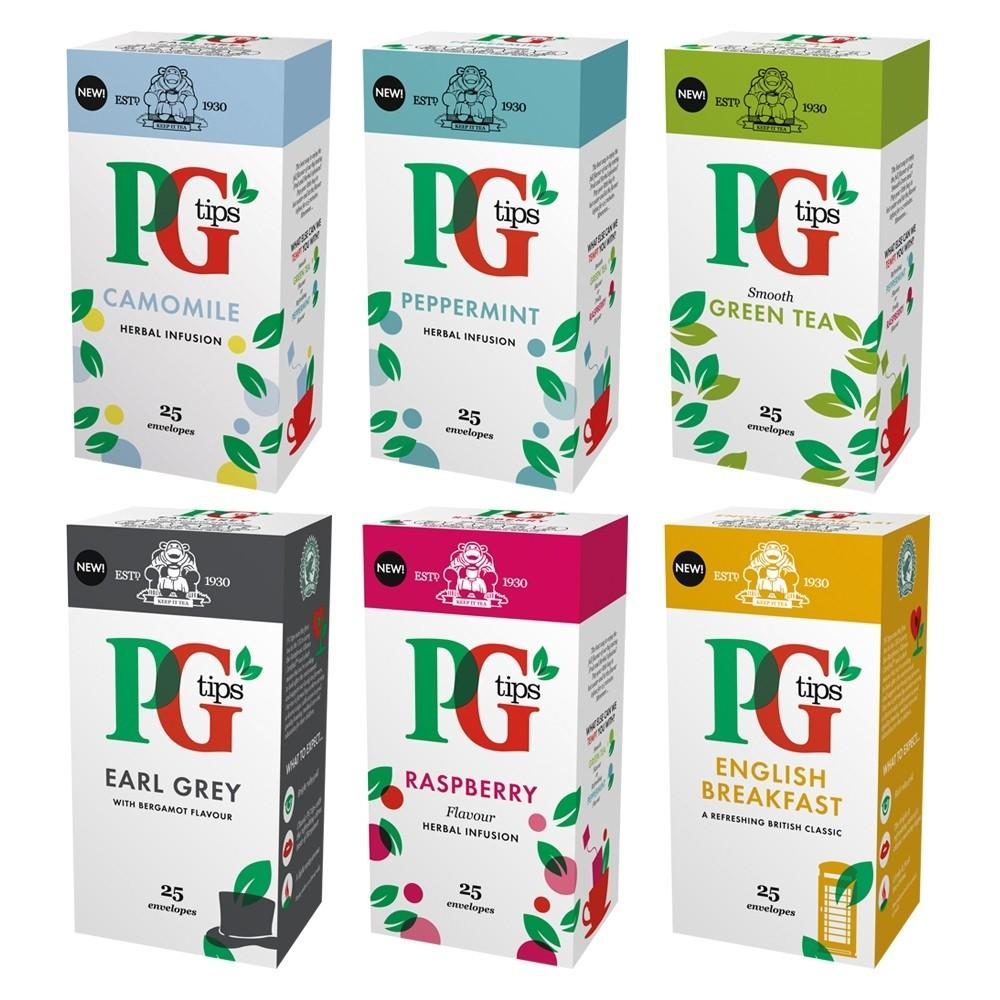 PG Tips Herbal Infusions Enveloped Tea Bags Variety Pack 6 x 25s - Cameron Coffee Company