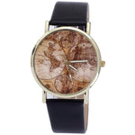 World Map Leather Band Quartz Wrist Watch