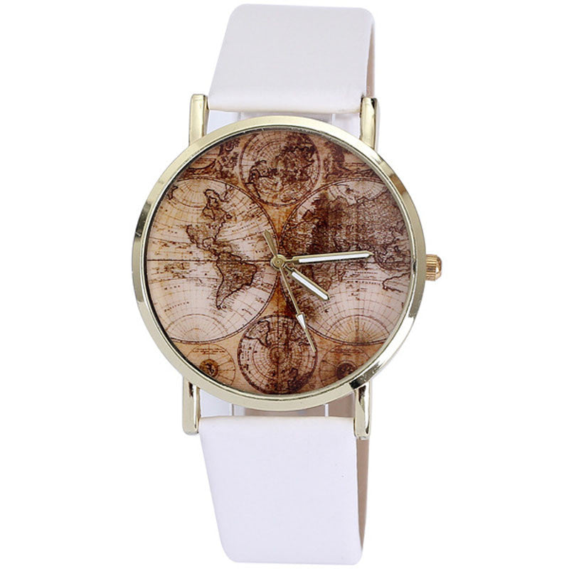 World Map Leather Band Quartz Wrist Watch