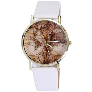World Map Leather Band Quartz Wrist Watch