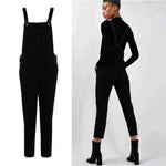 Women's Black Overall Pants Casual Jumpsuit Jeans Pockets Trousers