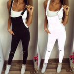 Women Loose Denim Bib Hole Pants Overalls Jeans Demin Trousers Jumpsuit