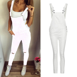 Women Loose Denim Bib Hole Pants Overalls Jeans Demin Trousers Jumpsuit