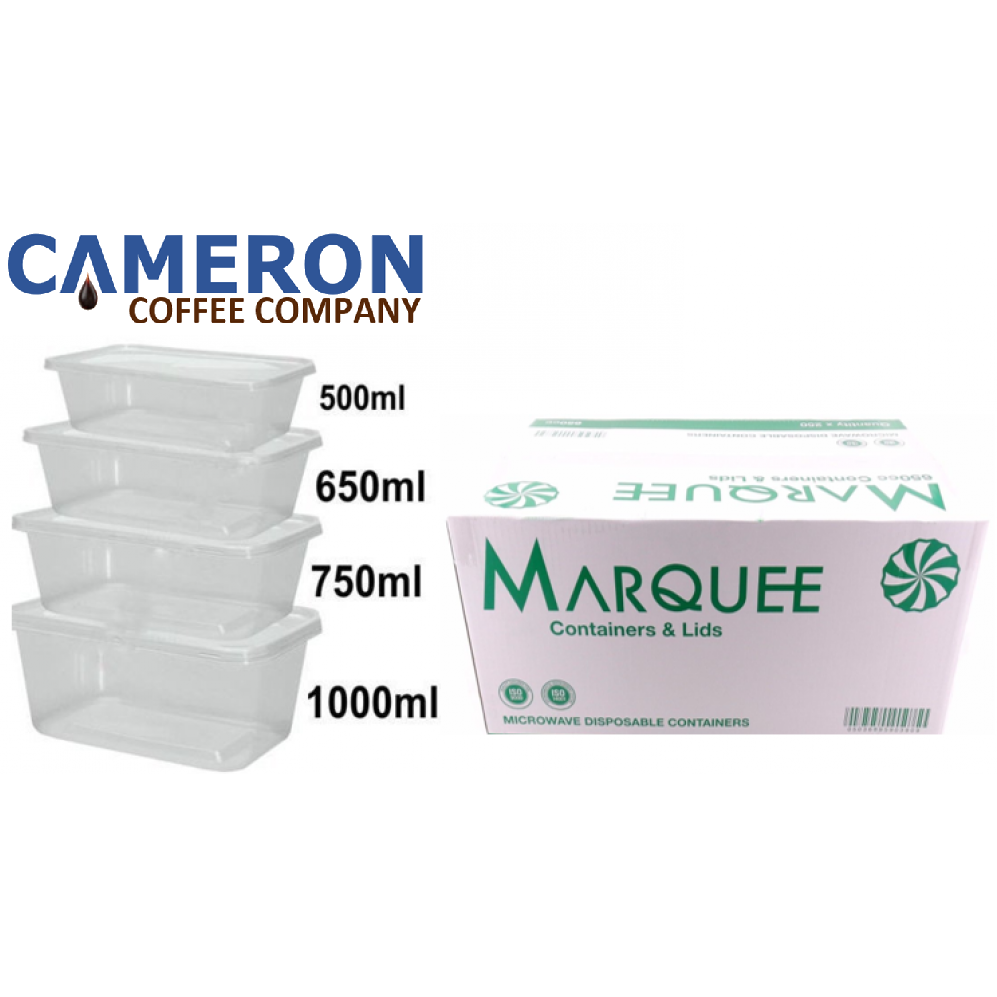 250 x Rectangular 650ml Microwave Clear Plastic Food Containers & Lids - Cameron Coffee Company